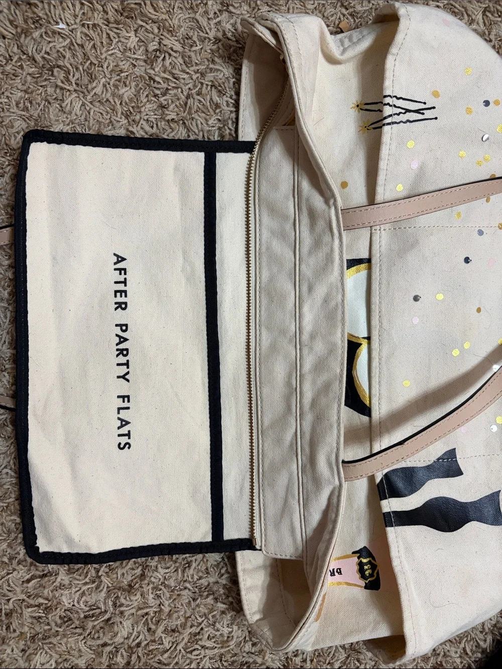 Kate Spade ‘Cheers Darling’ Tote Beige Canvas Tote with Confetti and Bow Detail